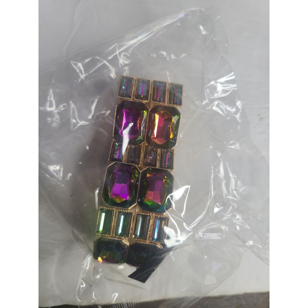 Brand New Vintage-Style AB Crystal Gemstone Stretch Bracelet Gold Tone Accents